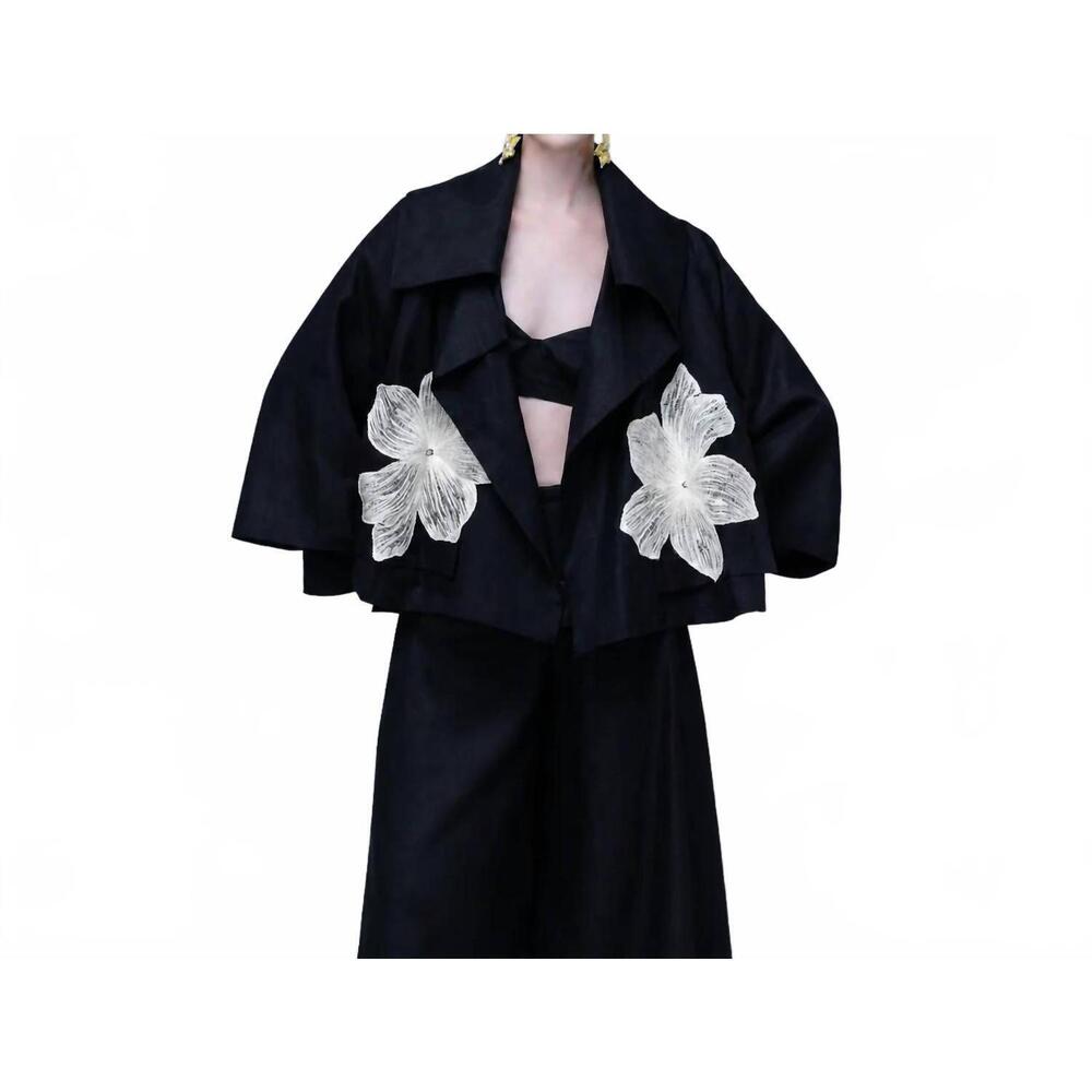 NEW MAISON ZOULIAS vertigo linen jacket in black white flower